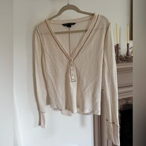 Veronica Beard Waffle Henley, v neck. Ivory M